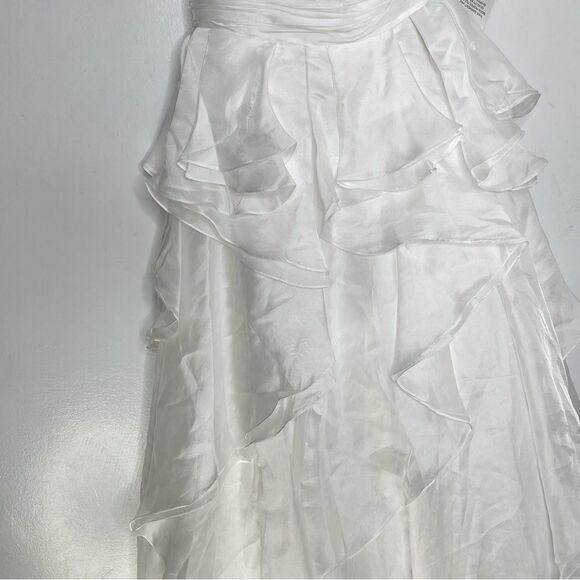 Mac Duggal 49541 Jewel Broach One Shoulder Cascade Layered Gown, White, Size 4 - Picture 7 of 13